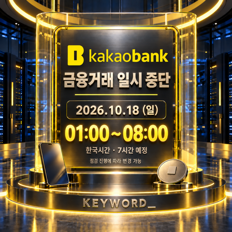 카카오뱅크 10월 18일 점검｜새벽 1시~8시 이체·체크카드 이용 중단