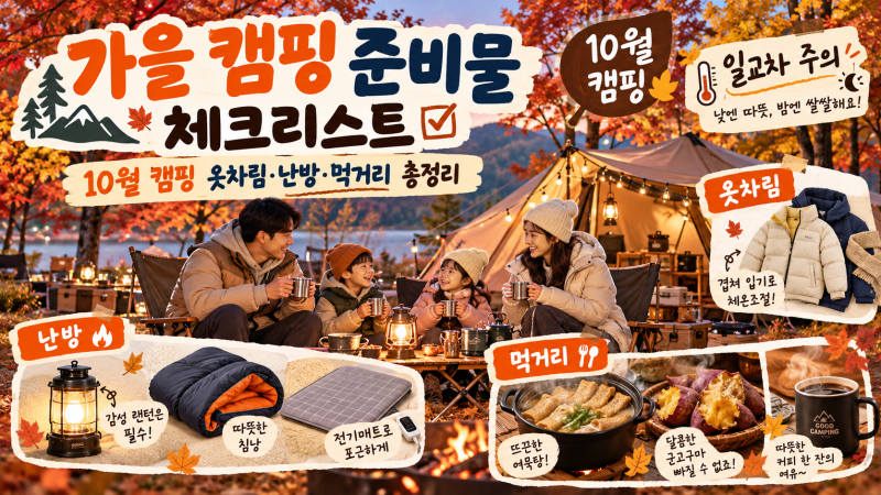 가을 캠핑 준비물 체크리스트｜10월 캠핑 옷차림·난방·먹거리 총정리