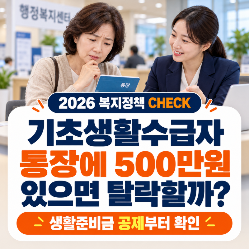 기초생활수급자 통장에 500만원 있으면 탈락할까? 2026년 공제 기준