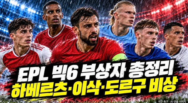 EPL 빅6 부상자 총정리｜아스널·맨유·리버풀 비상, 홀란드와 브루노 출전할까?