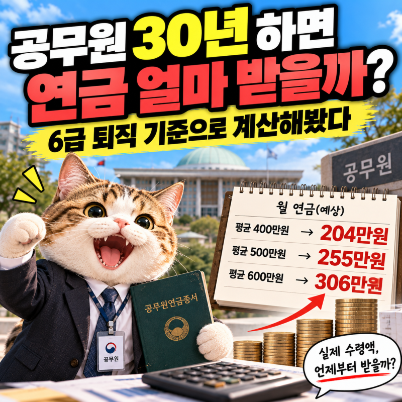 공무원 30년 하면 연금 얼마 받을까? 6급 퇴직 기준으로 계산해봤다