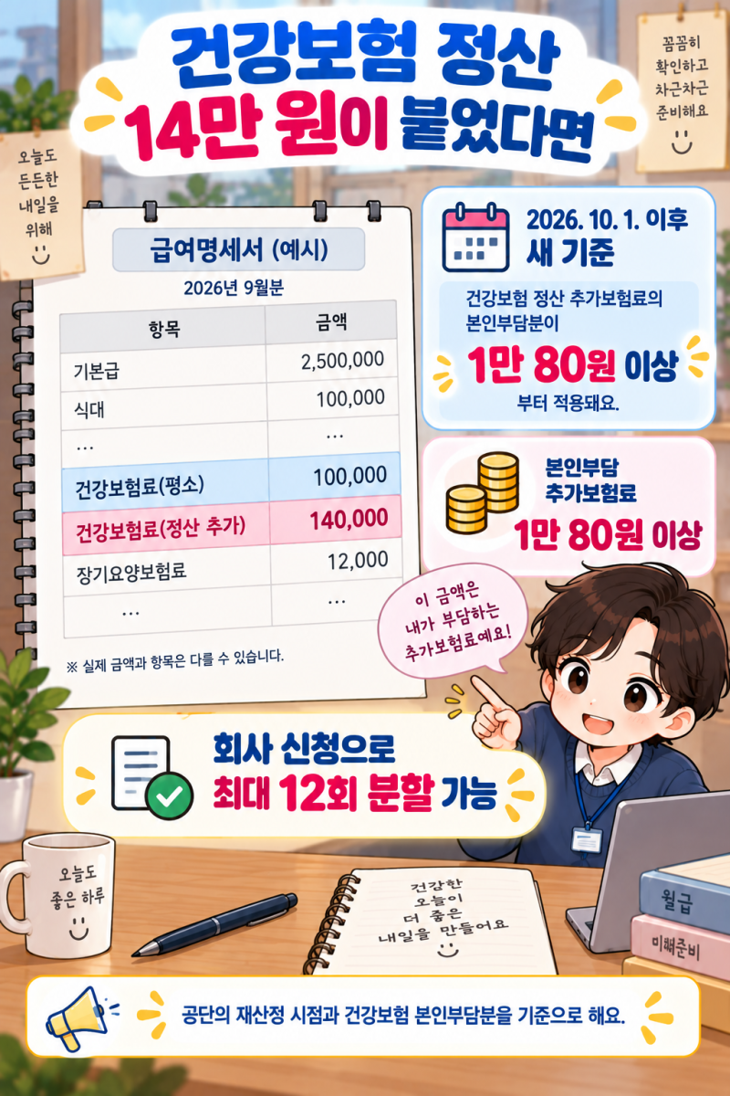 2026 건강보험 정산보험료 14만 원, 월급에서 나눠 낼 수 있나요?