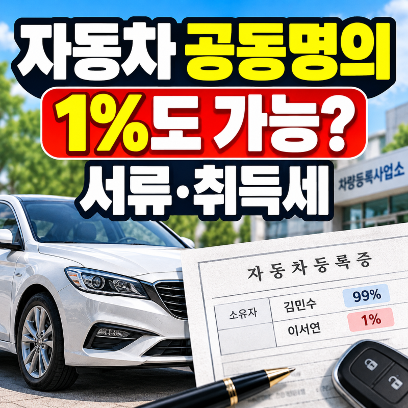 자동차 공동명의 변경 방법, 1% 지분·필요서류와 취득세는?