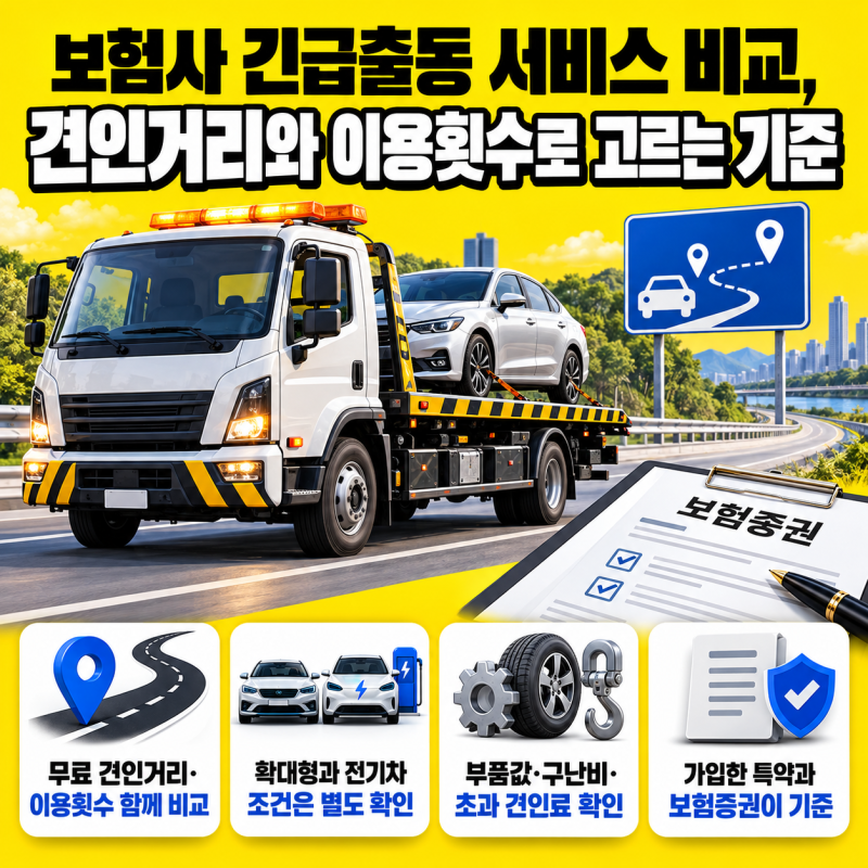 보험사 긴급출동 서비스 비교, 견인거리와 이용횟수로 고르는 기준