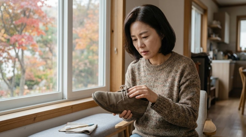 스웨이드 신발 물 얼룩 1분 복원! 칫솔과 증기 스팀으로 기모 살리는 법