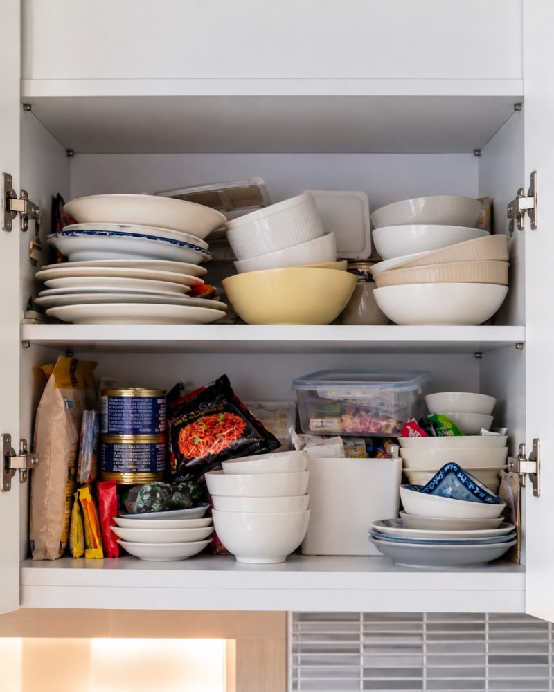 주방 상부장 공간이 두 배로? 그릇 쌓아두기 싫어서 설치해본 길이조절 선반 실사용 정리 후....