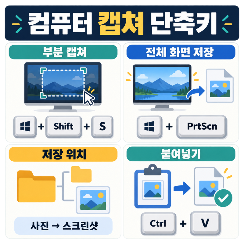 컴퓨터 캡쳐 단축키 부분·전체 찍는 법, 저장 위치까지 정리