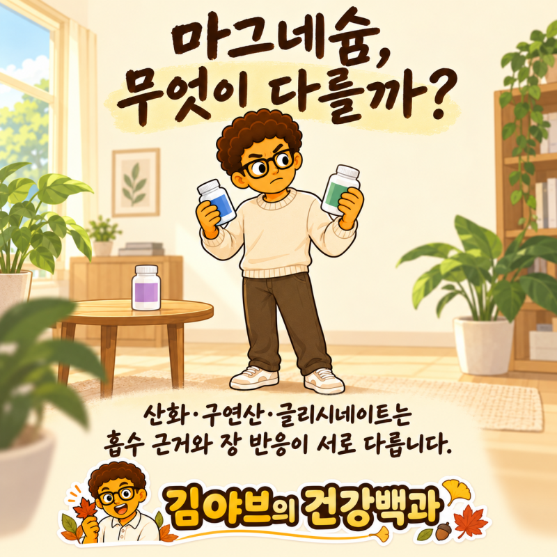 마그네슘 종류별 차이, 산화·구연산·글리시네이트 무엇을 봐야 할까?