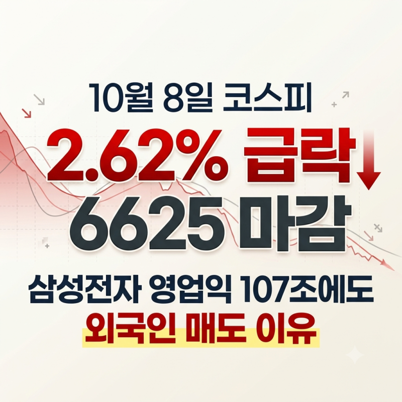 10월 8일 코스피 2.62% 급락 6625 마감, 삼성전자 영업익 107조에도 외국인 매도 이유