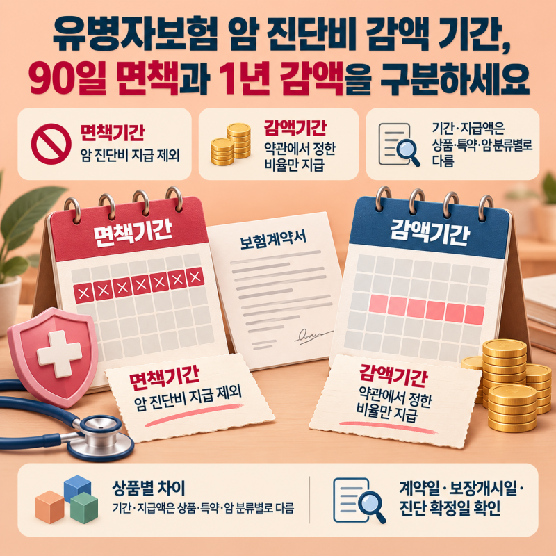 유병자보험 암 진단비 감액 기간, 90일 면책과 1년 감액을 구분하세요