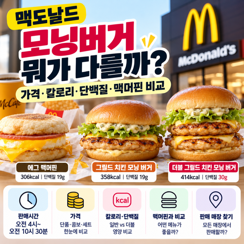 맥도날드 모닝버거 가격 얼마? 그릴드 치킨·더블 칼로리, 맥머핀과 비교해보니