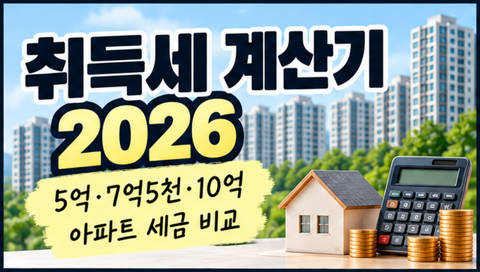 취득세 계산기 2026｜5억·7억5천·10억 아파트 세금 비교