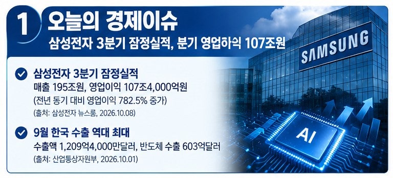 삼성전자 107조 실적에도 코스피 급락｜내일 한국 경제·증시 이슈와 10월 12일 체크포인트