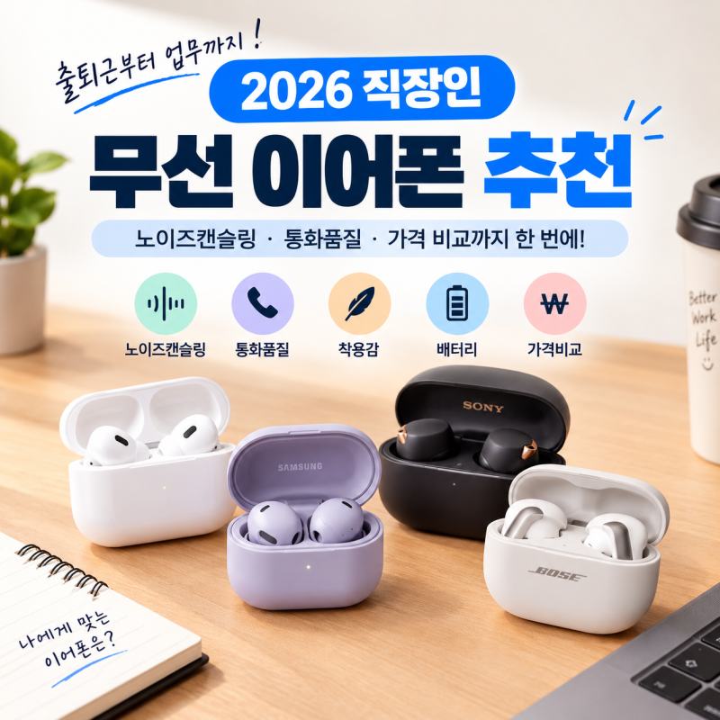 2026 직장인 무선 이어폰 추천｜노이즈캔슬링·통화·가격 비교