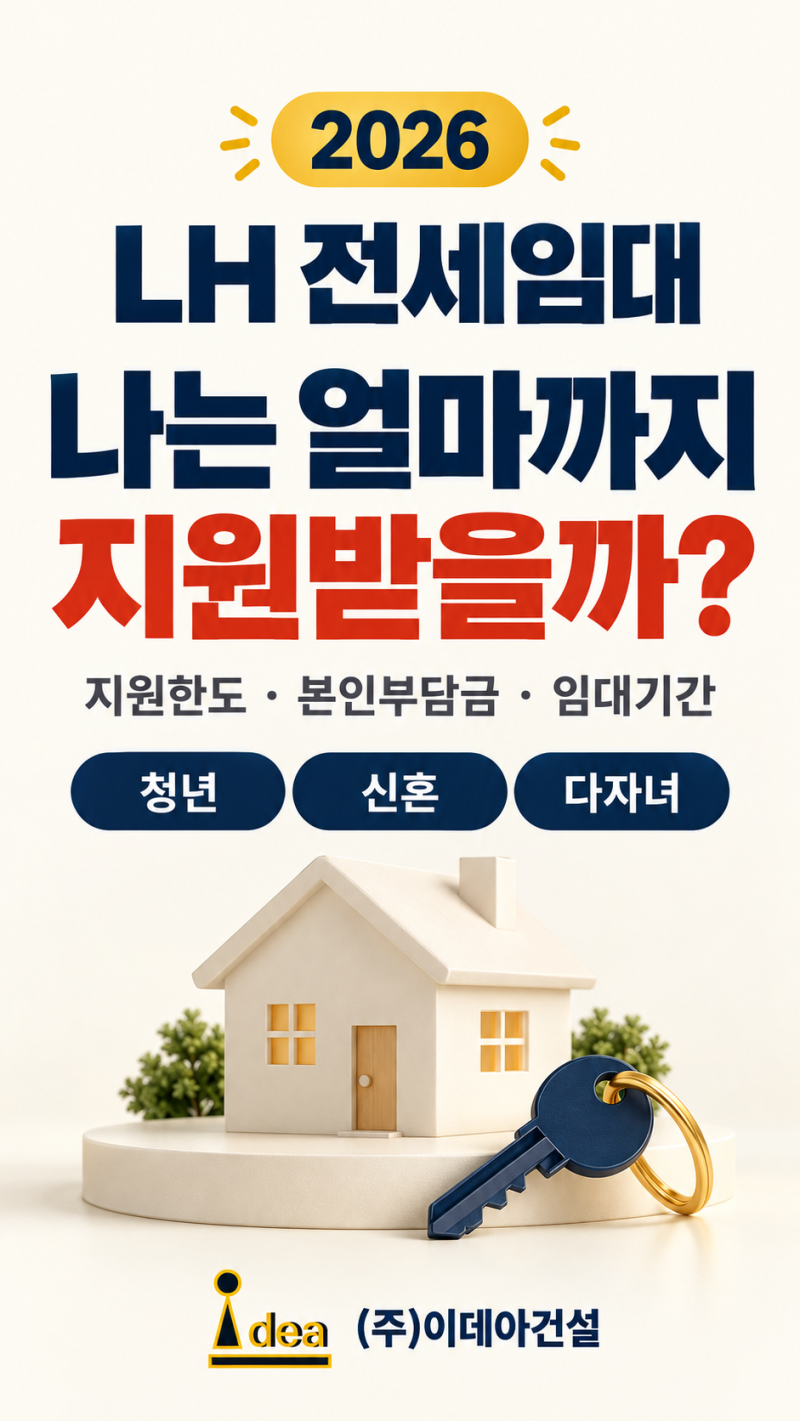 [이데아건설] 2026 LH 전세임대 지원한도 정리｜청년·신혼부부·다자녀 본인 부담금은?