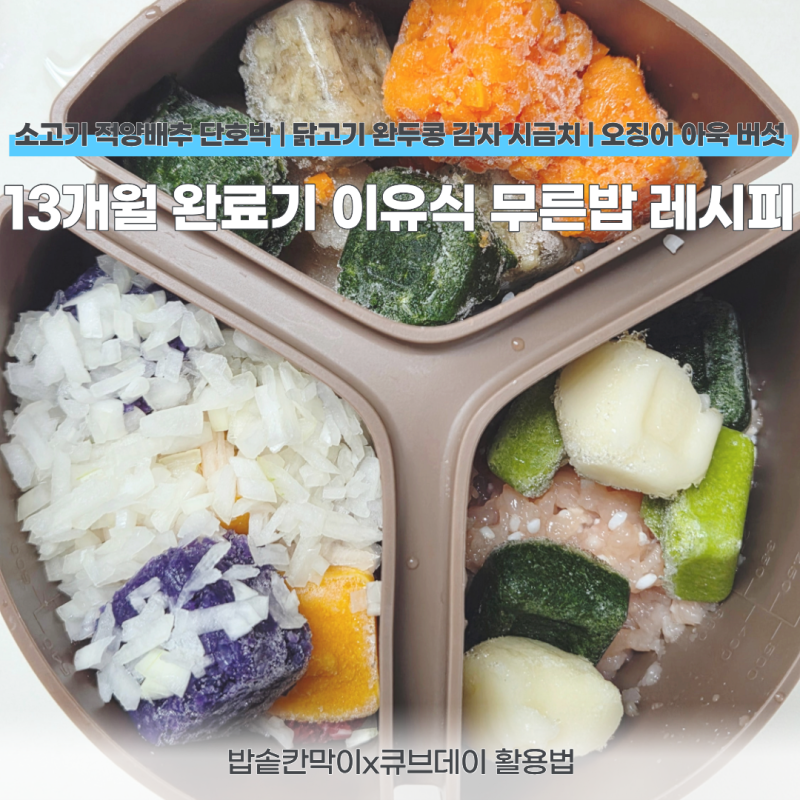 13개월 완료기 이유식 식단 | 밥솥칸막이 무른밥 레시피(소고기단호박, 닭고기시금치, 오징어....