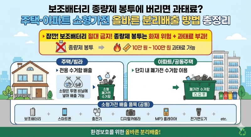2026년 보조배터리도 종량제 봉투에 버리면 과태료? 주택·아파트 소형가전 올바른 분리배출 ....