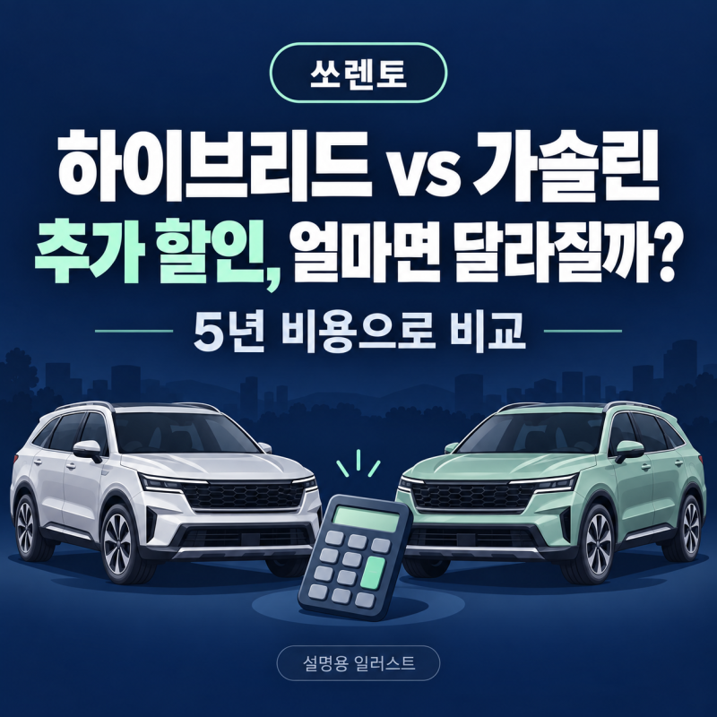 쏘렌토 하이브리드 vs 가솔린｜추가 할인 얼마면 선택이 바뀔까?