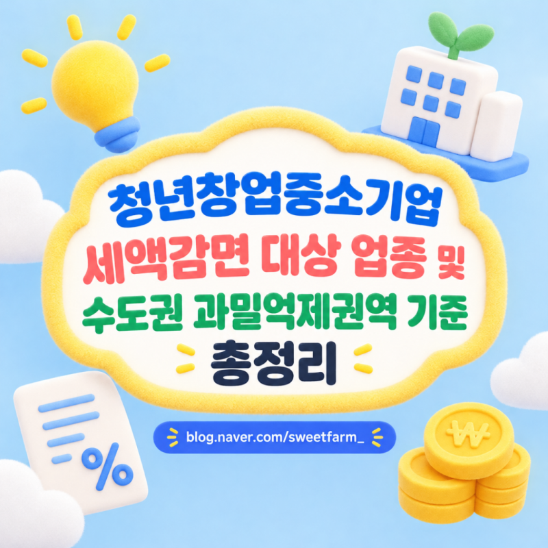 청년창업중소기업 세액감면 대상 업종 및 수도권 과밀억제권역 기준 총정리
