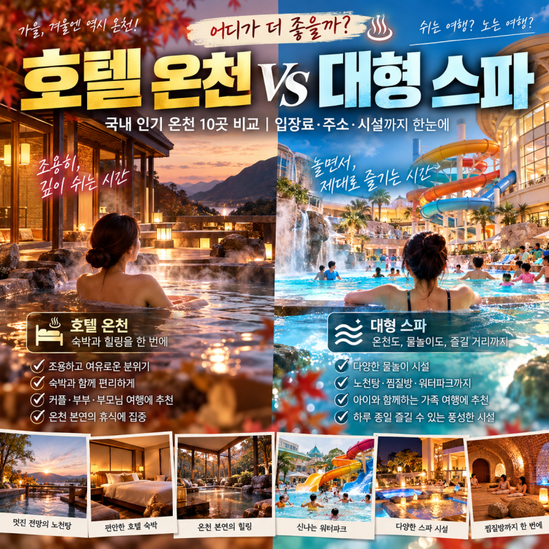 호텔 온천 vs 대형 스파 어디가 좋을까?국내 인기 온천 10곳 비교｜입장료·주소·시설까지 한....