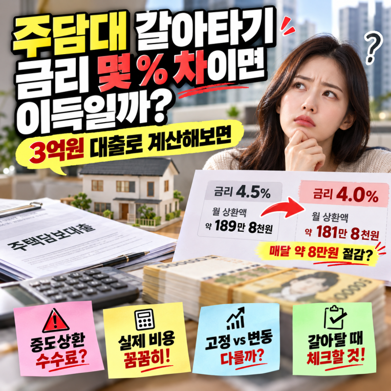 주담대 갈아타기 금리 몇 % 차이면 이득일까? 3억원 대출로 계산해보면