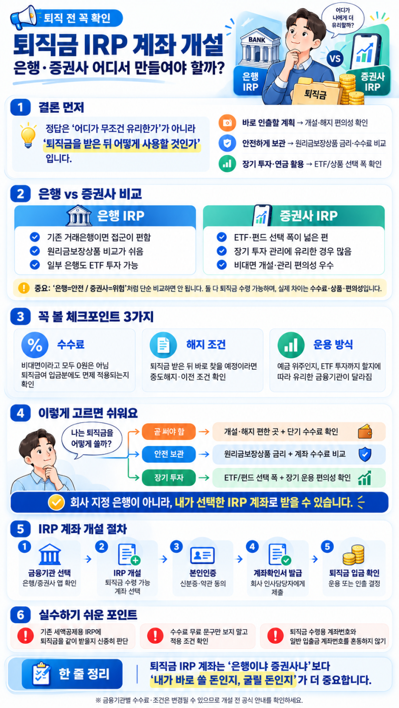 퇴직금 IRP 계좌 개설, 은행·증권사 어디서 만들어야 할까?