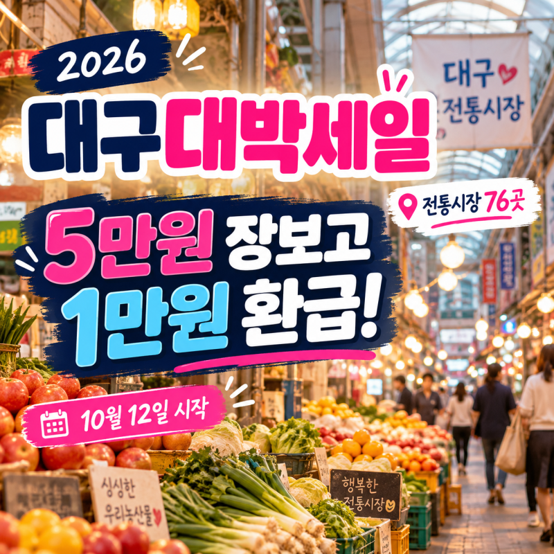 2026 대구대박세일, 5만원 장보고 1만원 환급! 참여시장 76곳