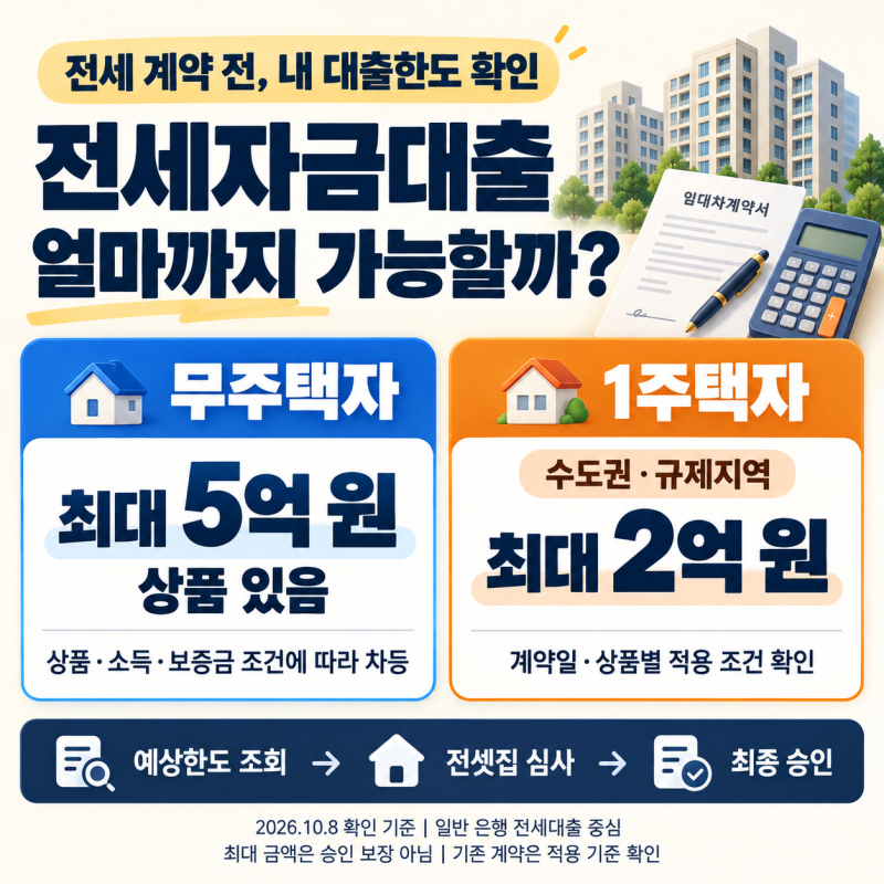 전세자금대출 한도 조회, 얼마까지? 무주택자·1주택자 요약정리