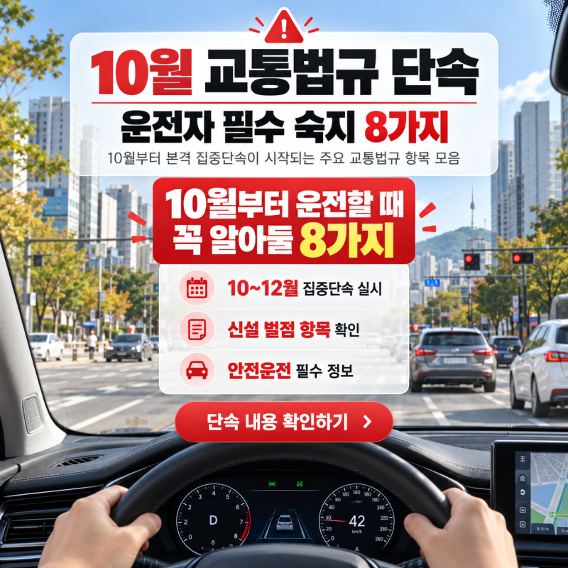 10월부터 운전할 때 꼭 알아둘 교통법규 집중 단속 8가지 총정리
