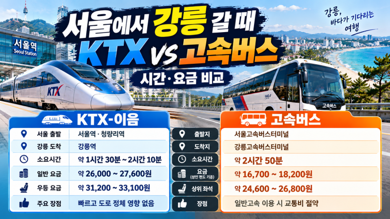 서울에서 강릉 갈 때 KTX vs 고속버스｜시간·요금 비교