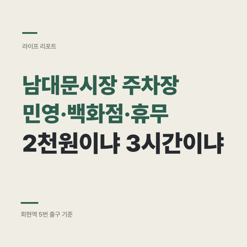 남대문시장 주차장 꿀팁 : 30분 2천 원 민영이냐, 백화점 3시간 무료냐