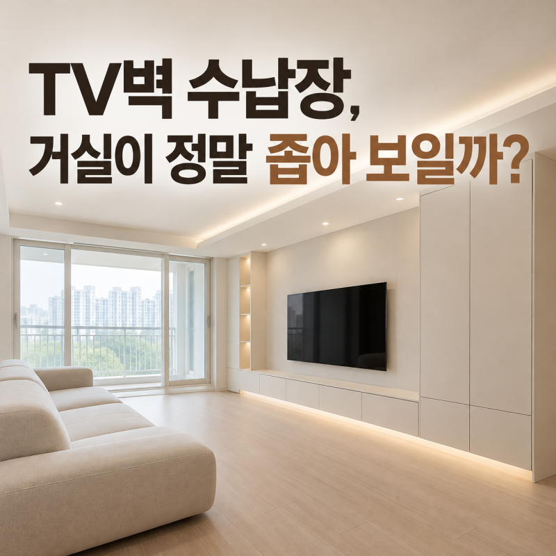대구 아파트 거실 인테리어, TV벽 수납장을 만들면 공간이 좁아 보일까?