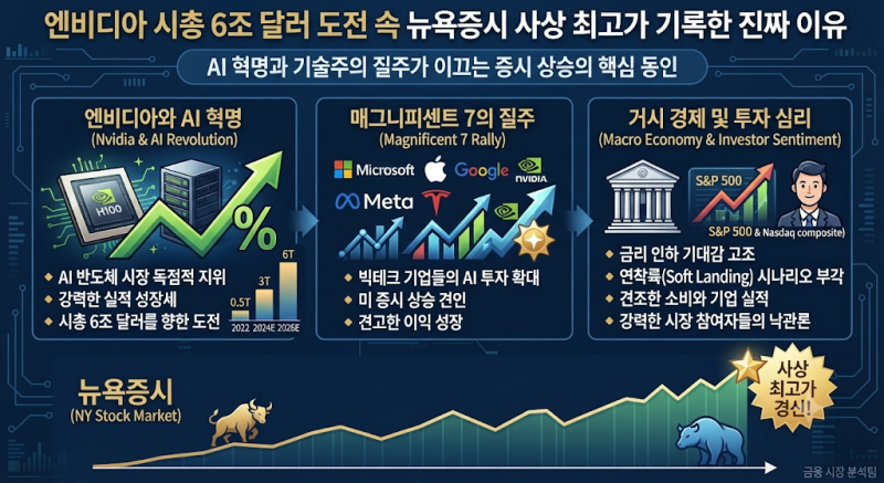 엔비디아 시총 6조 달러 도전 속 뉴욕증시 사상 최고가 기록한 이유를 알아보자!