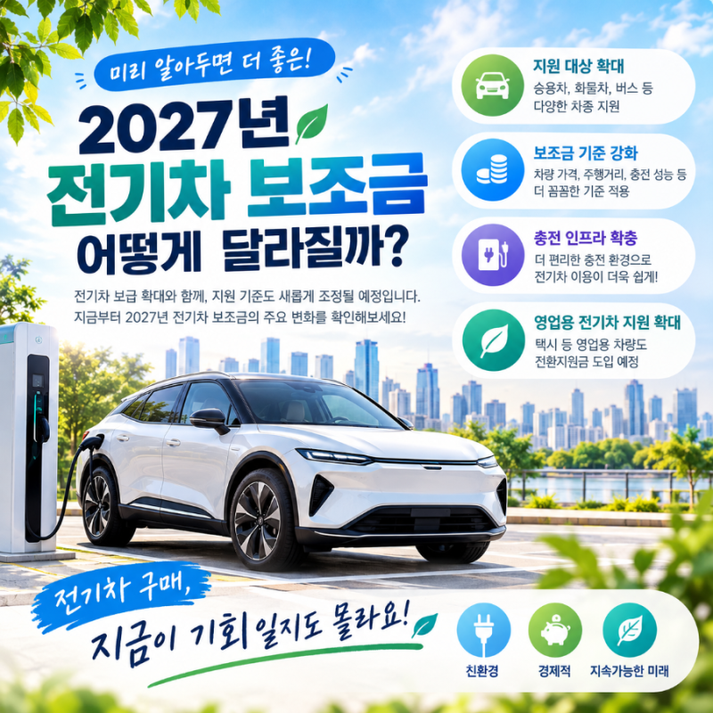 2027년 전기차 보조금 어떻게 달라질까? 지원 대상과 금액, 차량 가격 기준까지 미리 알아보기