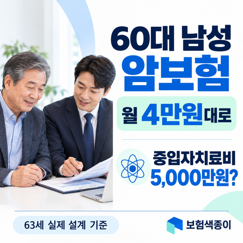 60대 남성 암보험, 월 4만원대로 중입자치료비 5,000만원 보장 받을 수 있을까?