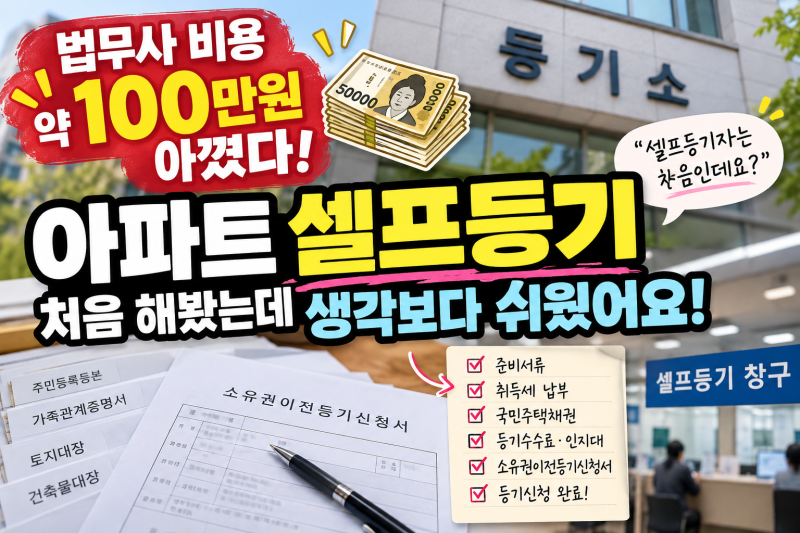 법무사 비용 100만원 아낀 아파트 셀프등기 완벽 가이드 (서류, 절차, 실전꿀팁 총정리)