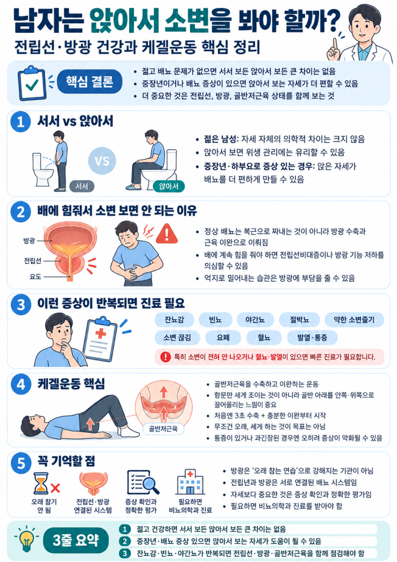 남자는 앉아서 소변을 봐야 할까? 전립선·방광 건강과 케겔운동 제대로 이해하기