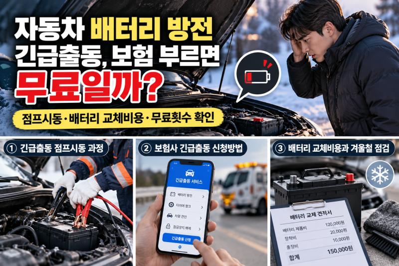 자동차 배터리 방전 긴급출동, 보험 부르면 무료일까?｜점프시동·배터리 교체비용·무료횟....