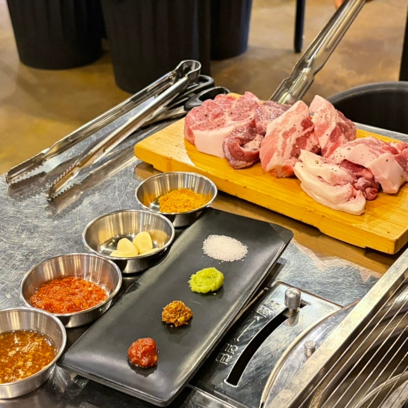 아산 배방 맛집 고기집 아레고기 숙성 한근세트 참숯구이 김치찌개 무료