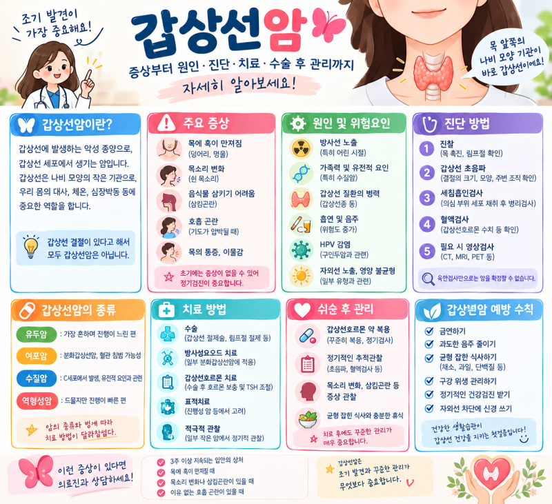 갑상선암이란?증상부터 원인·검사·치료·수술 후 관리까지 자세히 알아보기