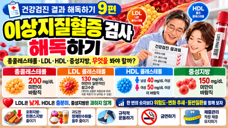 [건강검진 결과 해독하기 9편] 이상지질혈증 검사- 총콜레스테롤·LDL·HDL·중성지방, 무엇을 ....