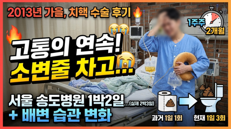 치질 수술 후기: 수술받고 소변줄 차며 지옥 맛본 후기 (송도병원)