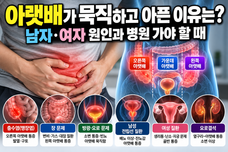 아랫배가 묵직하고 아픈 이유는? 남자·여자 원인과 병원 가야 할 때