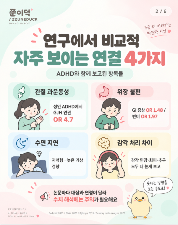 ADHD 특징, 몸에서도 보일까? 관절·소화·수면·감각까지 논문으로 찾아봤어요