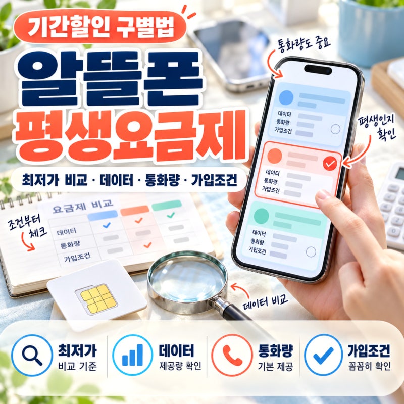 알뜰폰 평생요금제 최저가 비교와 기간할인 구별법 (+데이터, 통화량, 가입조건)