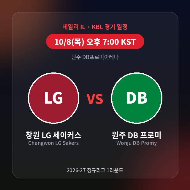 [데일리 IL] 2026년 10월 8일 KBL 프로농구 경기별 부상자 명단 총정리