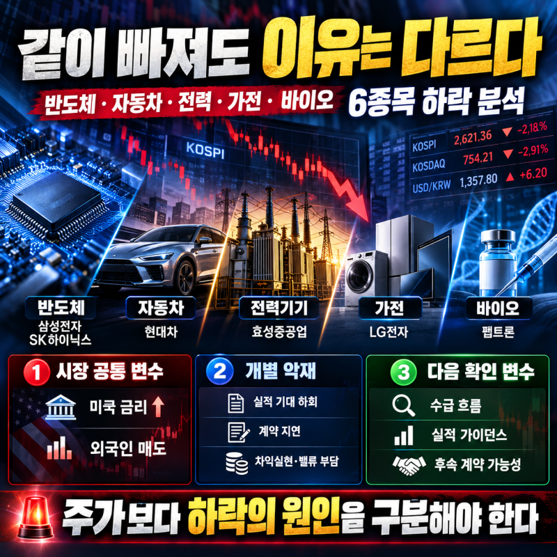 펩트론·현대차·효성중공업·LG전자·삼성전자 왜 하락할까? SK하이닉스까지 6종목으로 본 조....