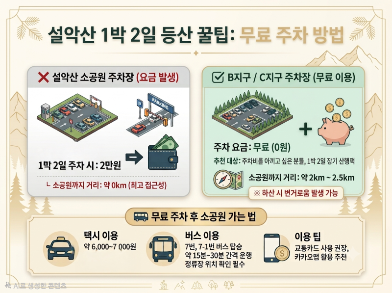 설악산 1박 2일 등산 주차비 절약 팁! 소공원 주차장 대신 B·C지구 무료 주차장 이용 방법