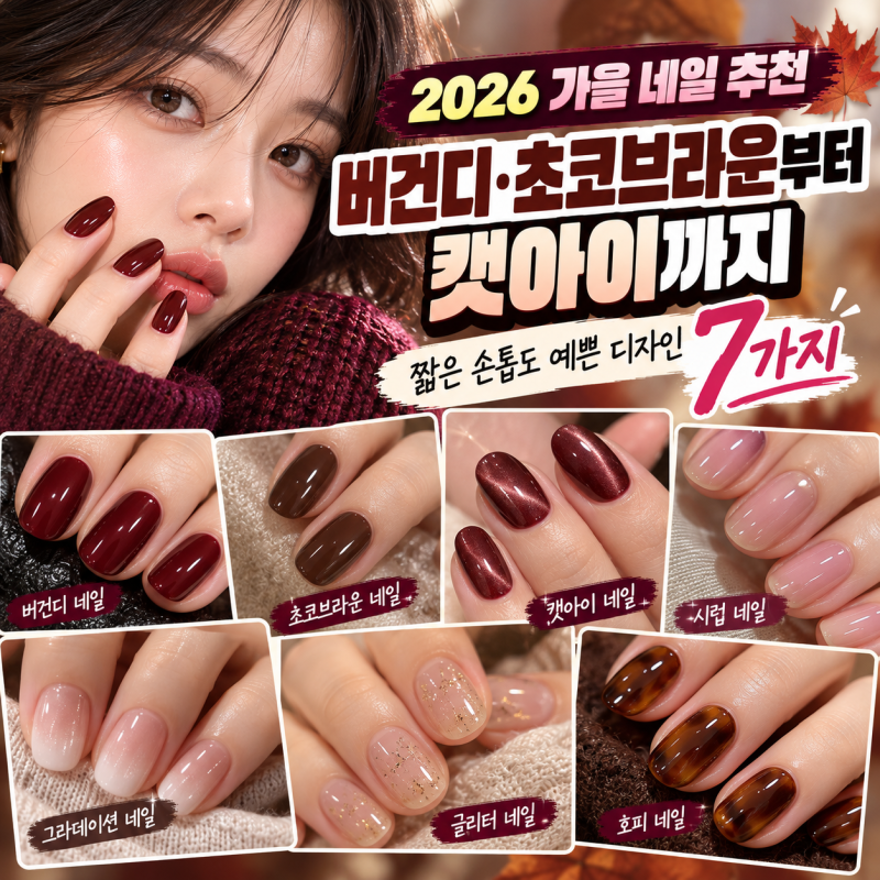 2026 가을 네일 추천, 버건디·초코브라운부터 캣아이까지｜짧은 손톱도 예쁜 디자인 7가지