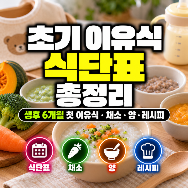 초기 이유식 식단표 총정리｜생후 6개월 첫 이유식·채소·양·레시피